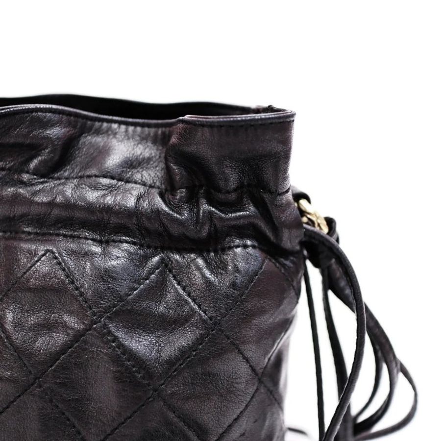 Chanel Vintage 中古 流蘇 迷你 水桶包 黑色-11