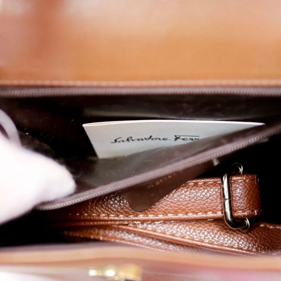 Salvatore Ferragamo 中古品 啡色 皮革單肩包 手袋-5