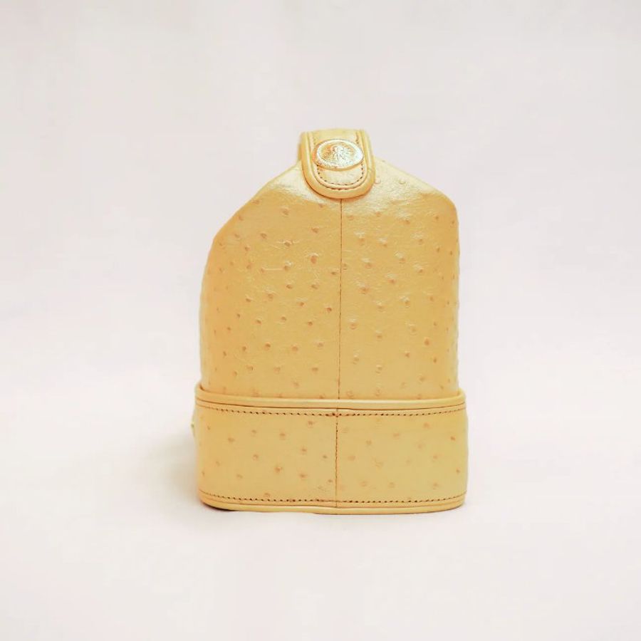 Versace 中古黃色鴕鳥皮手提盒形手袋 飯盒包-4