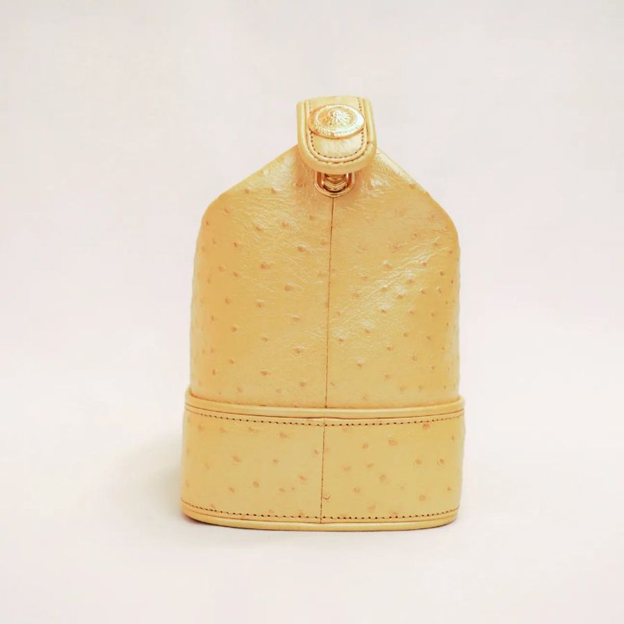 Versace 中古黃色鴕鳥皮手提盒形手袋 飯盒包-5