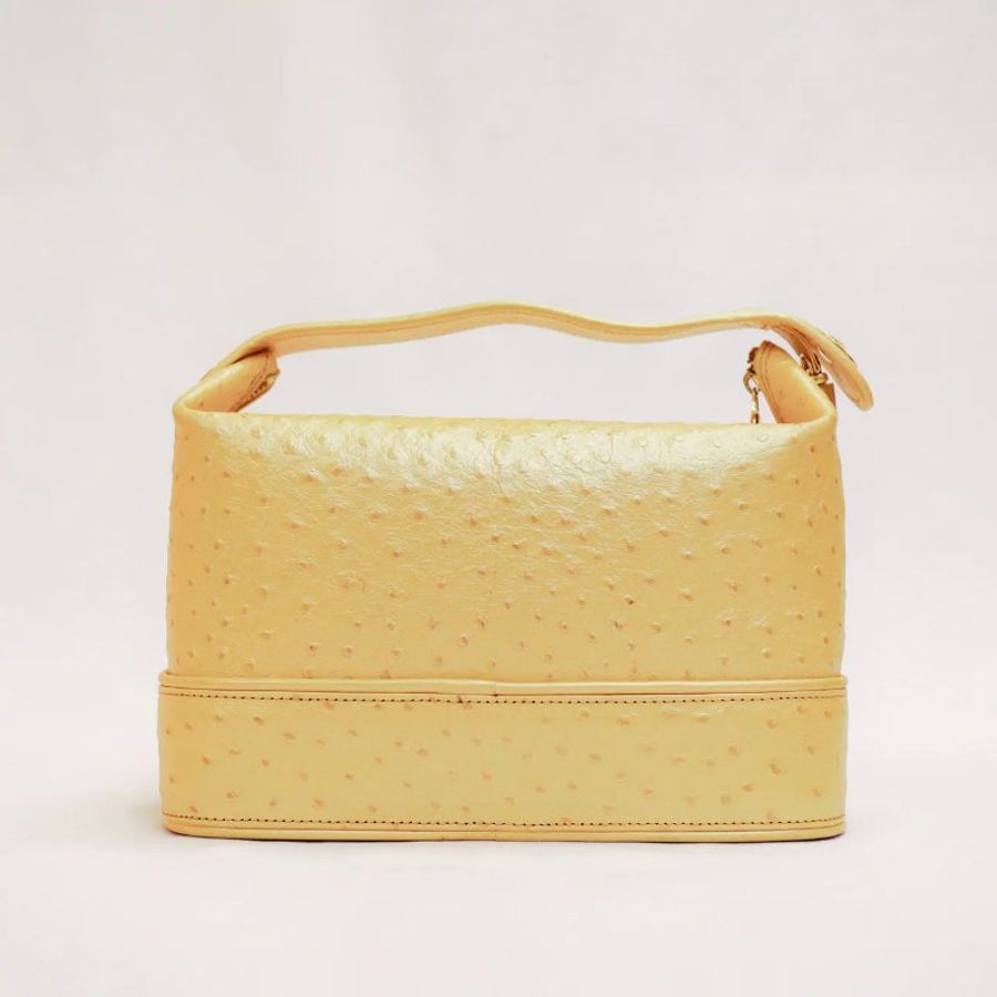 Versace 中古黃色鴕鳥皮手提盒形手袋 飯盒包-6