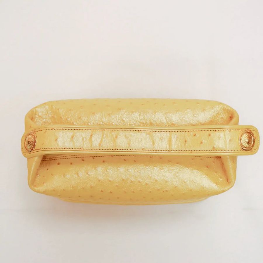 Versace 中古黃色鴕鳥皮手提盒形手袋 飯盒包-7