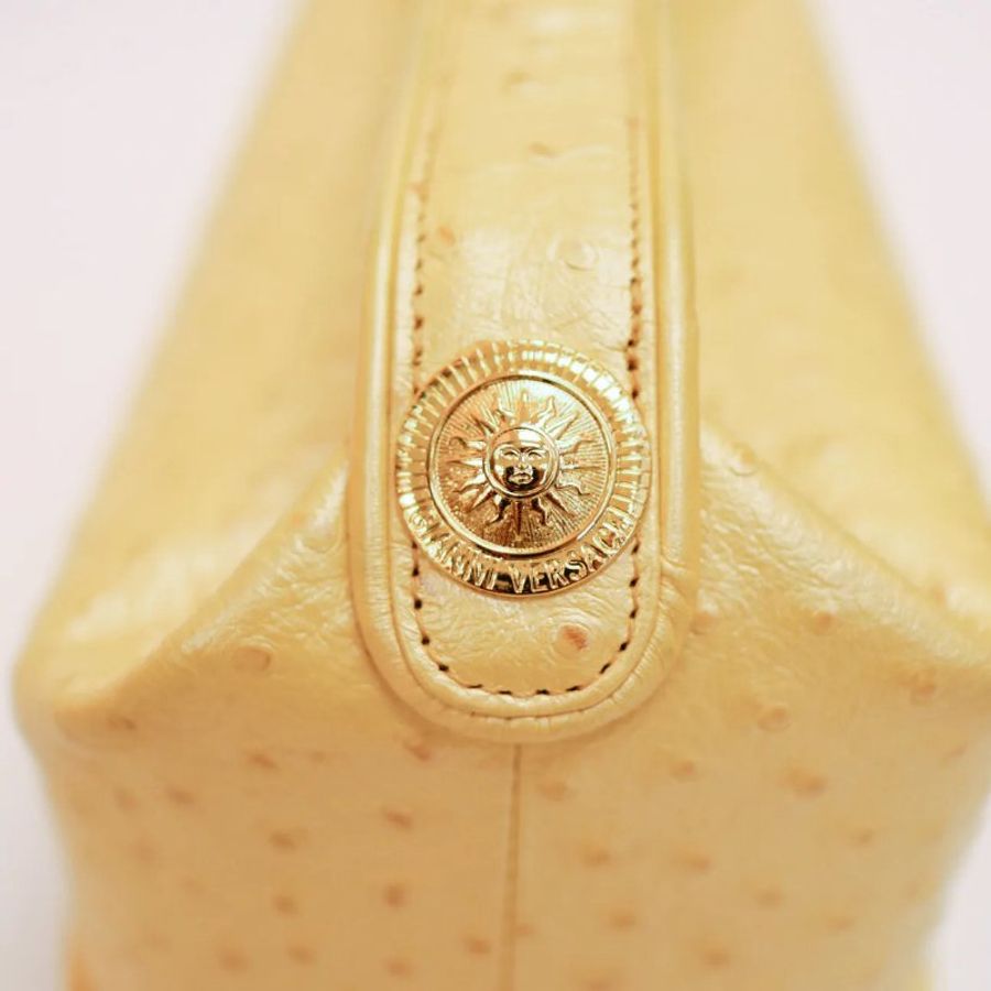 Versace 中古黃色鴕鳥皮手提盒形手袋 飯盒包-8
