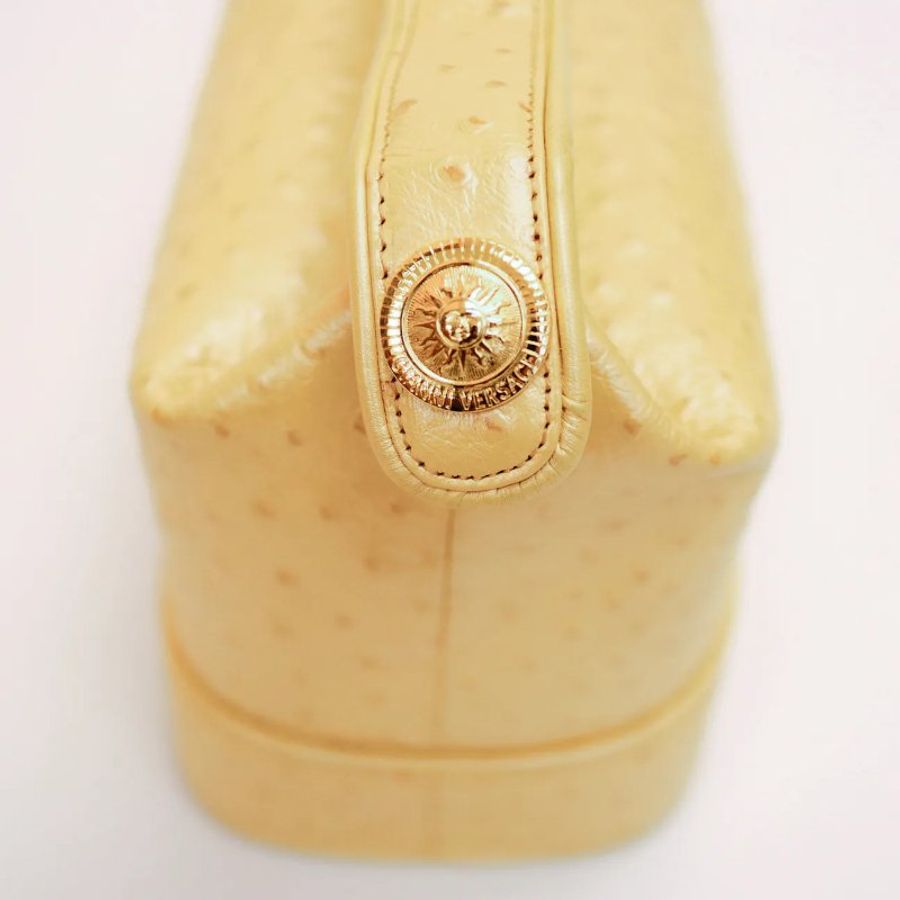 Versace 中古黃色鴕鳥皮手提盒形手袋 飯盒包-9