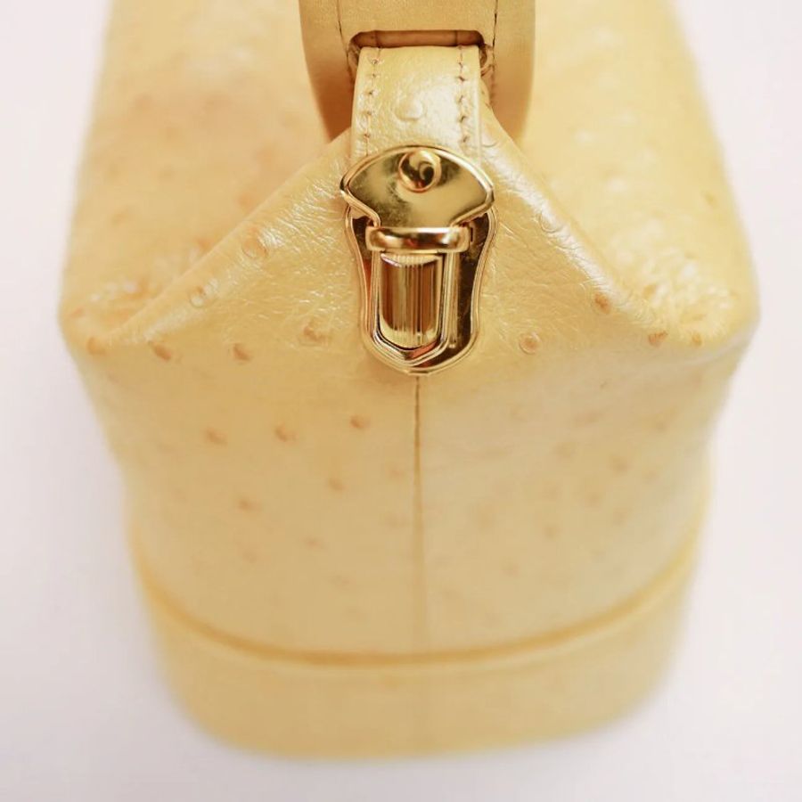 Versace 中古黃色鴕鳥皮手提盒形手袋 飯盒包-13