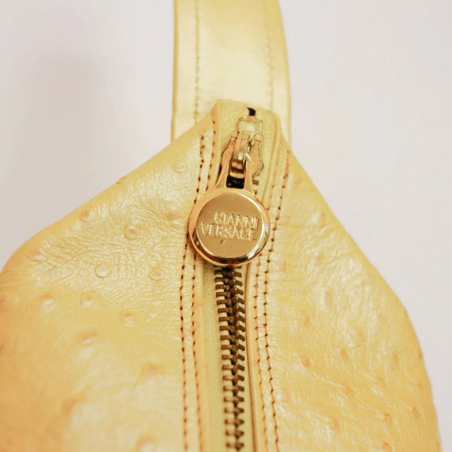 Versace 中古黃色鴕鳥皮手提盒形手袋 飯盒包-16