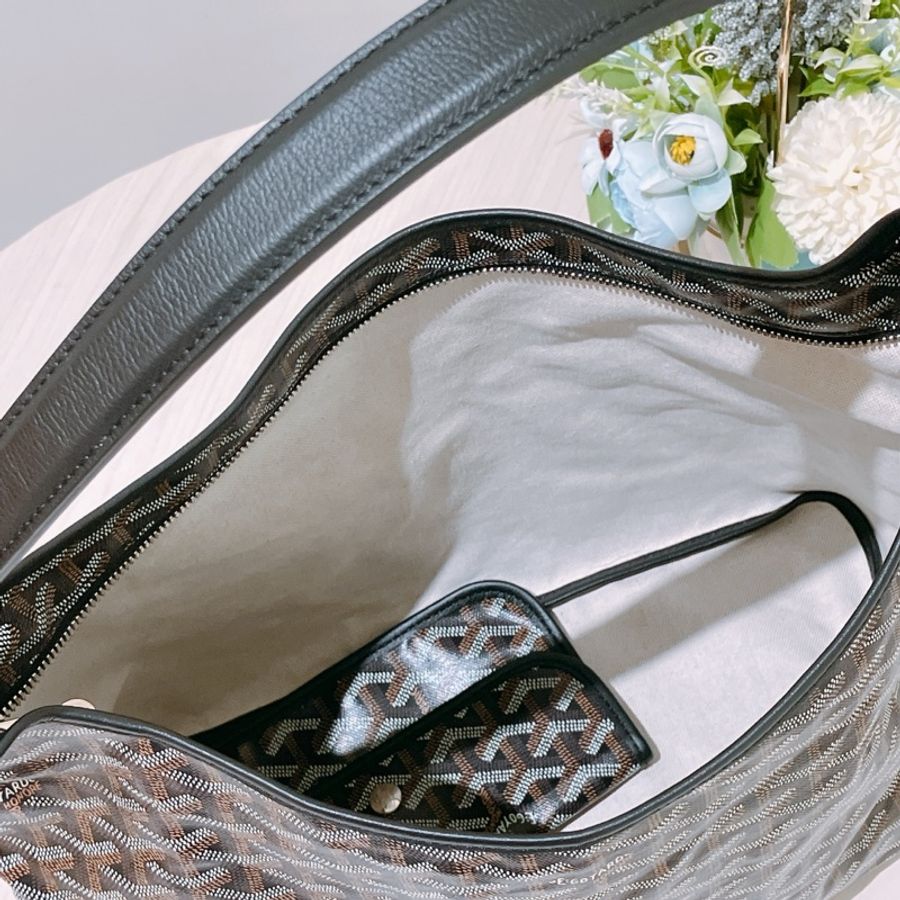 TK1731 戈雅 狗牙 腋下 單肩 大袋 特別款 心印款 Goyard Boheme Hobo Bag With Heart Black [Unused]-14