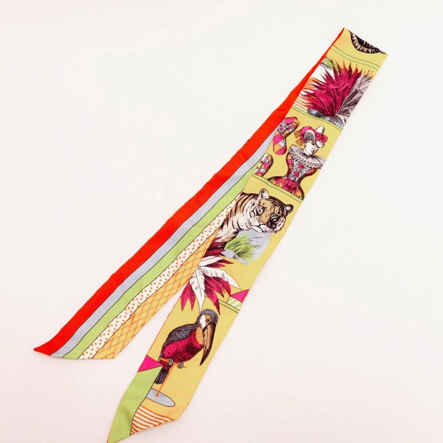 HERMES 愛馬仕, TWILLY, 老虎/斑馬 , 黃 絲巾 圍巾 領巾-2