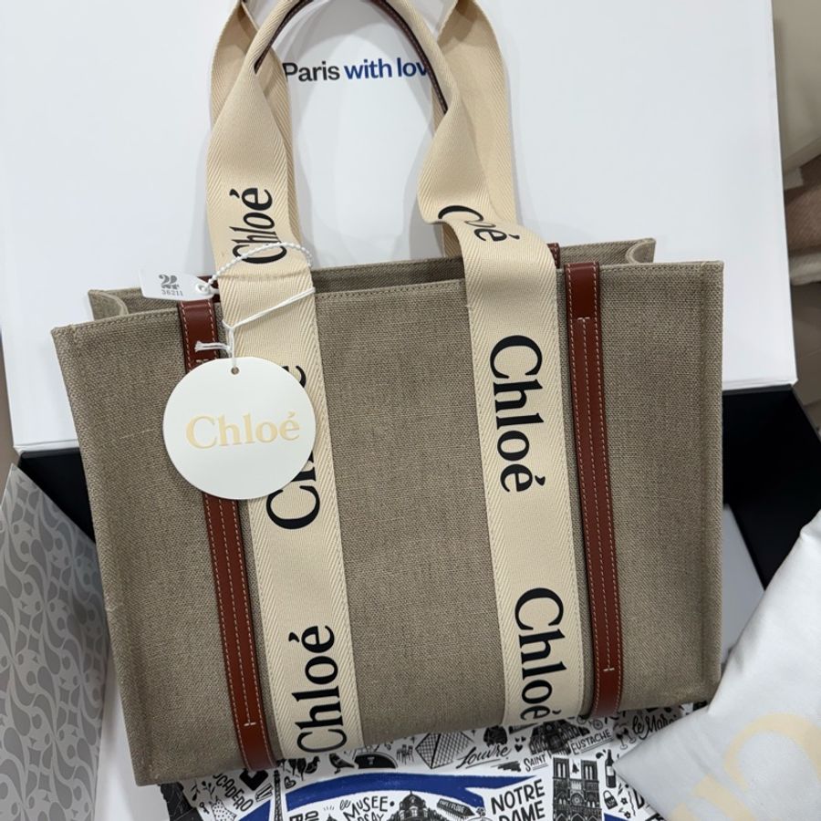 全新 Chloe woody tote / 經典配色/亞麻咖啡-0