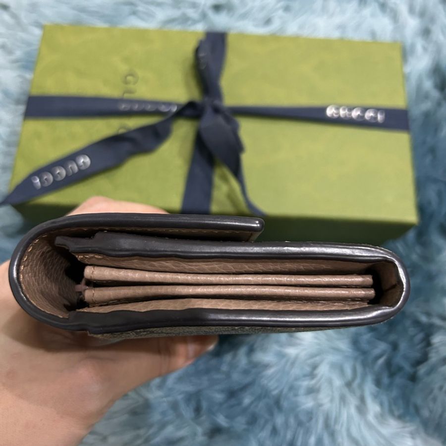 Gucci 古馳 456116 皮革拼接帆布 粉色翻蓋長夾-1