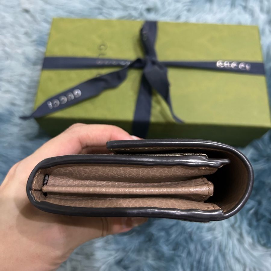 Gucci 古馳 456116 皮革拼接帆布 粉色翻蓋長夾-2
