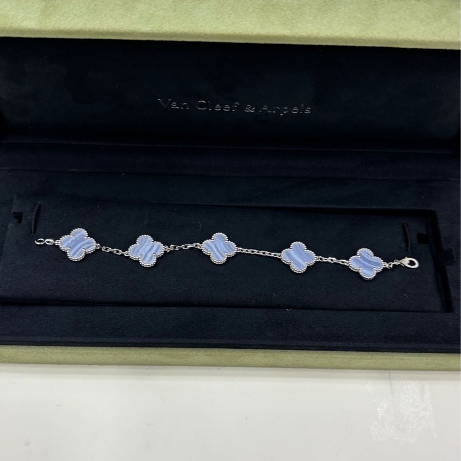 Van Cleef & Arpels梵克雅寶 VCA Alhambra四叶幸運系列18k白金紫玉髓五花手鏈 有單有證書 客人改短了手鏈,附件都齐可以去專櫃加長-1