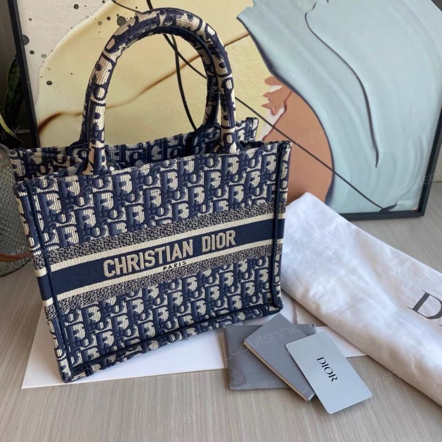 Dior tote 手工刺繡藍色老花 小號-0