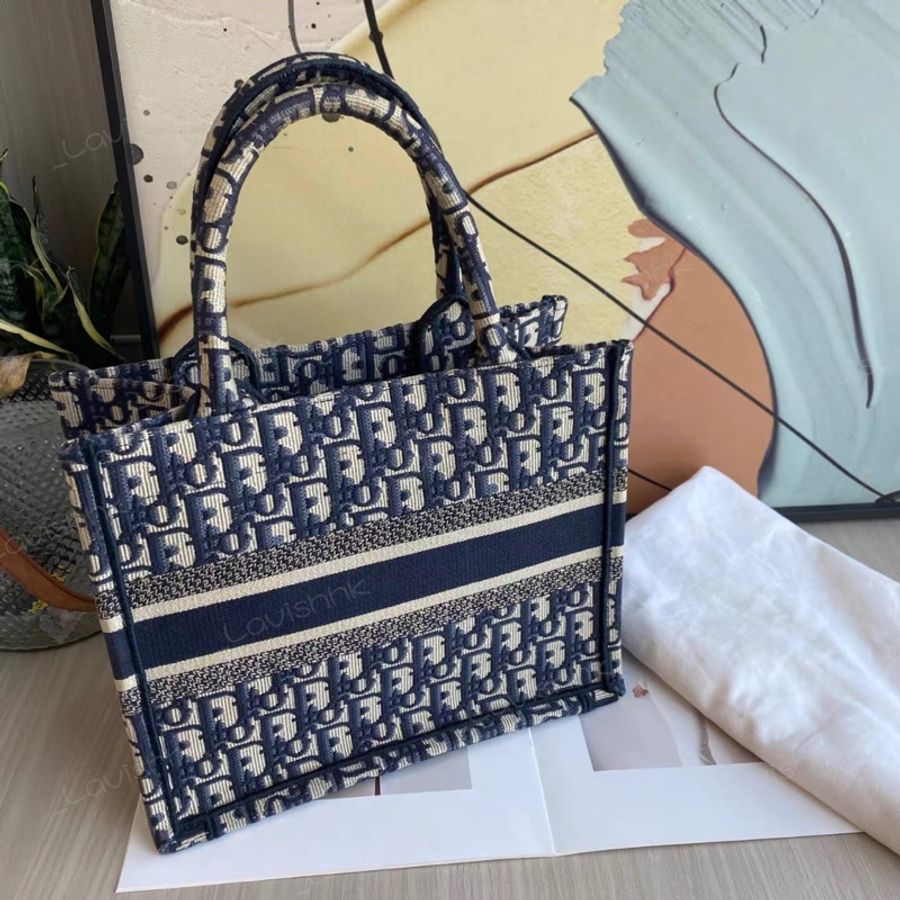 Dior tote 手工刺繡藍色老花 小號-1