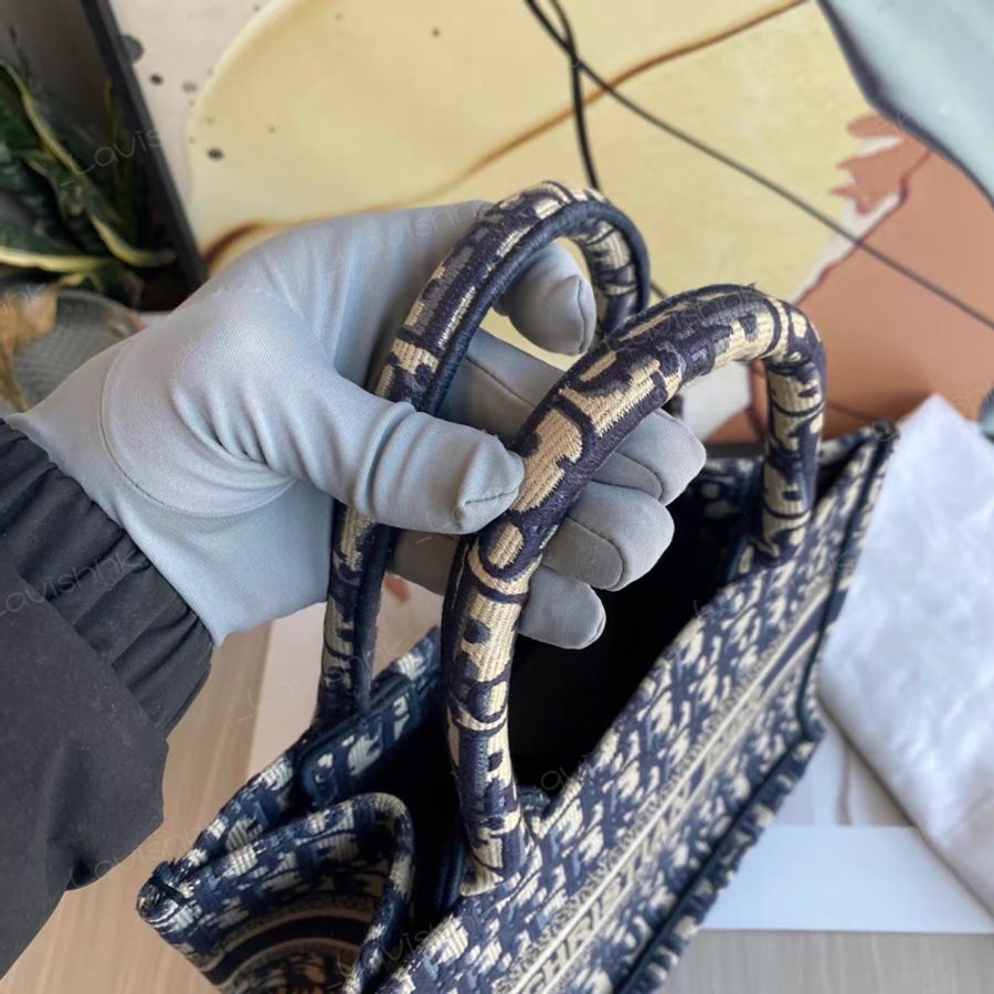 Dior tote 手工刺繡藍色老花 小號-5