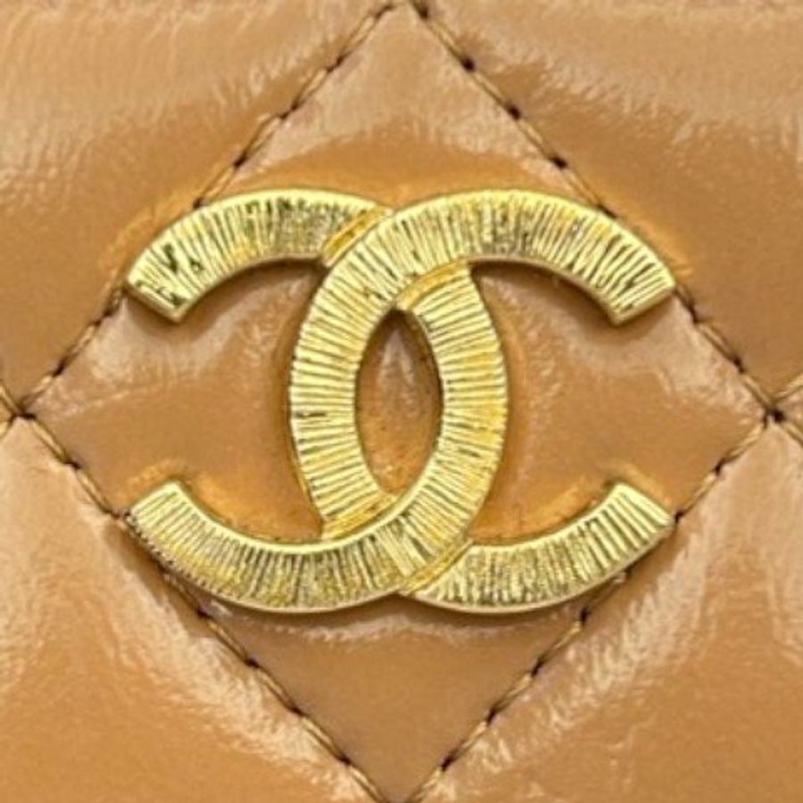 CHANEL焦糖色金釦ㄇ拉零錢包 AP4262-9
