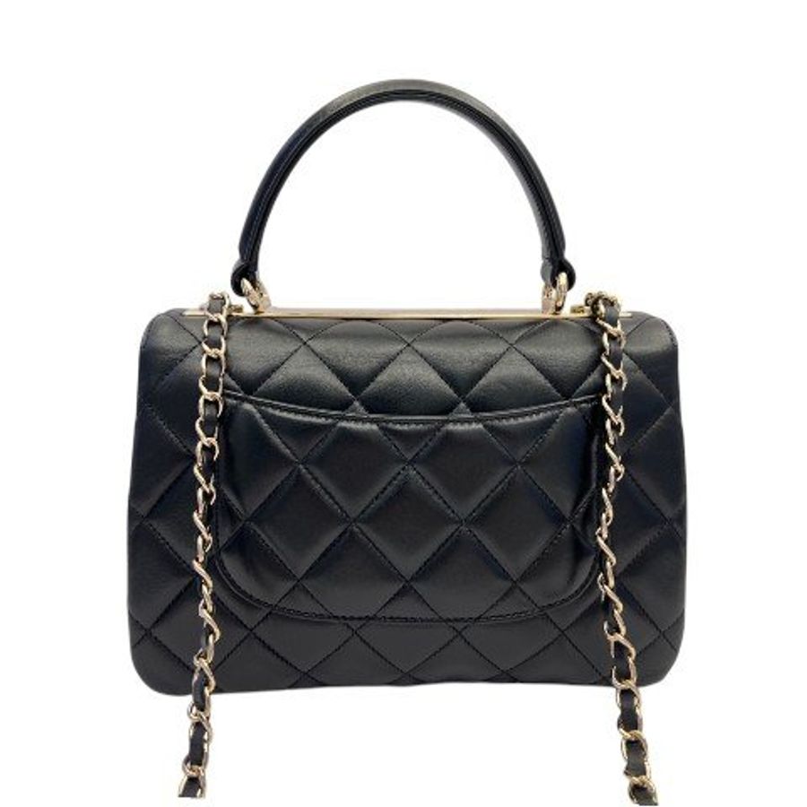 CHANEL Trendy25黑羊皮金釦下蓋手把鍊條包 A92236-5