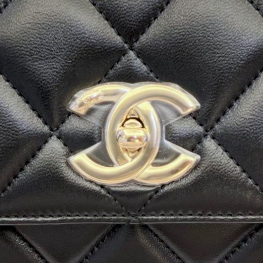 CHANEL Trendy25黑羊皮金釦下蓋手把鍊條包 A92236-8
