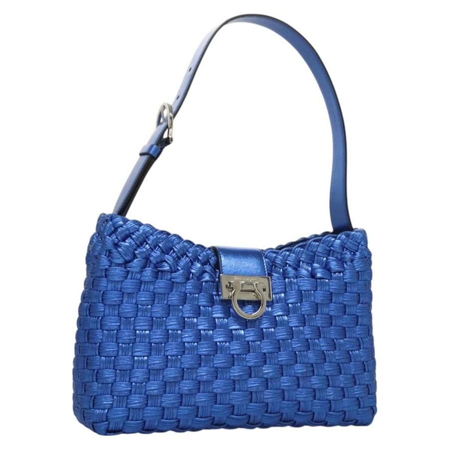 【日本直送】Salvatore Ferragamo Gancini 單背包,皮革材質,藍色/銀色,正品,貨號 128561V-0