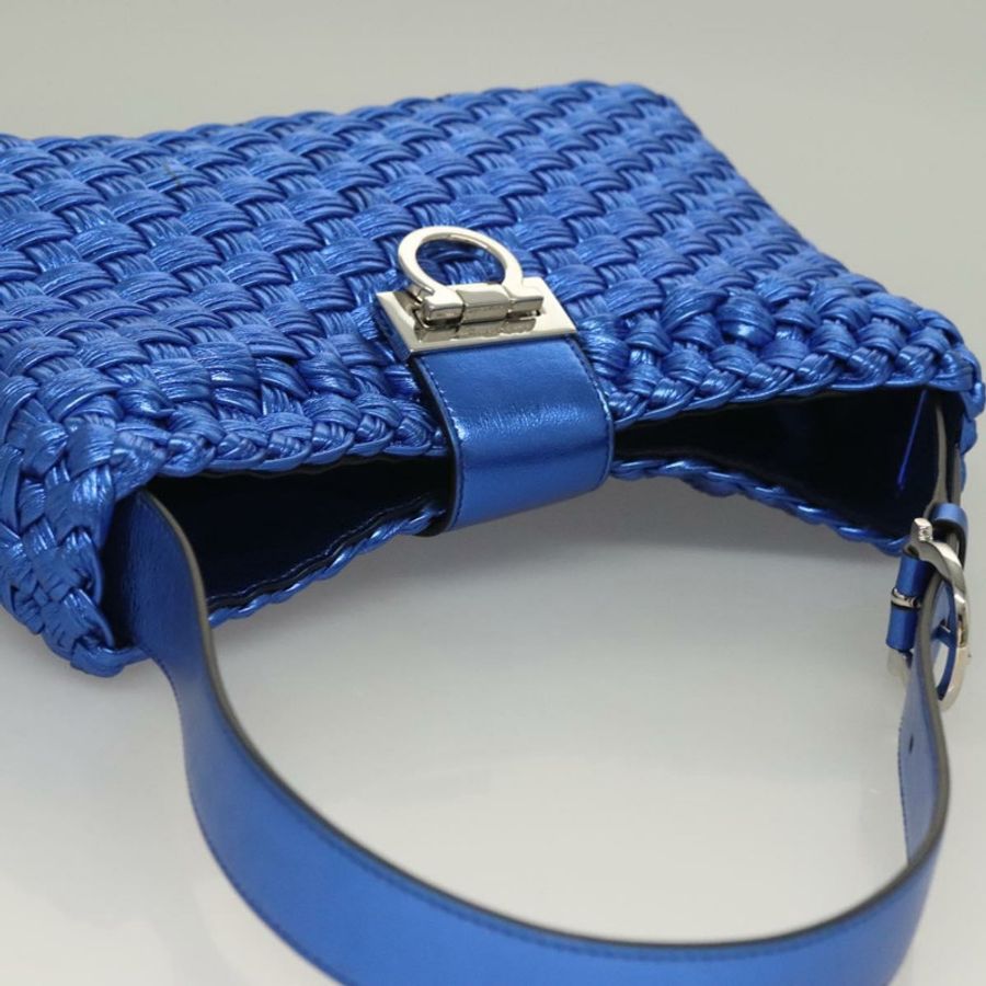 【日本直送】Salvatore Ferragamo Gancini 單背包,皮革材質,藍色/銀色,正品,貨號 128561V-5