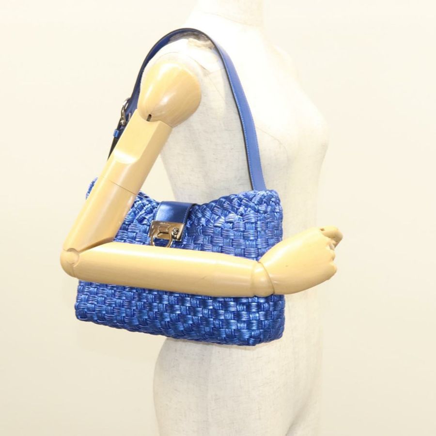 【日本直送】Salvatore Ferragamo Gancini 單背包,皮革材質,藍色/銀色,正品,貨號 128561V-26