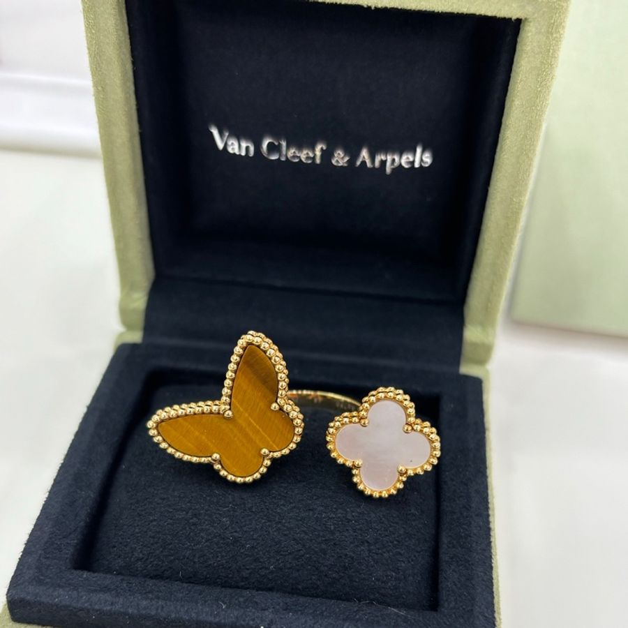VCA Van Cleef & Arpels 梵克雅寶lucky alhambra 系列 虎眼石 貝母戒指/指間戒 有購證 有證書 48碼,超美蝶戀花显手白-1