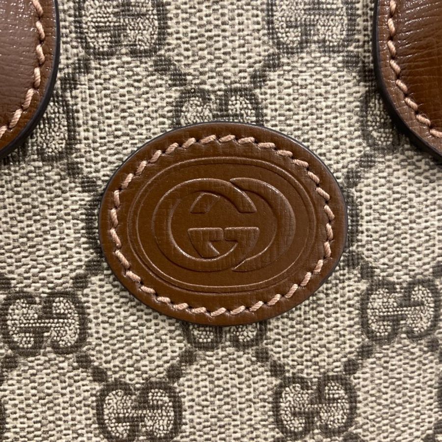 GUCCI 古馳 671623 GG Supreme 2WAY 直立迷你托特包 帆布 棕色 金扣-17