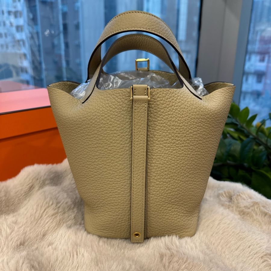 HERMES picotin18 風衣灰金扣 stamp k-6