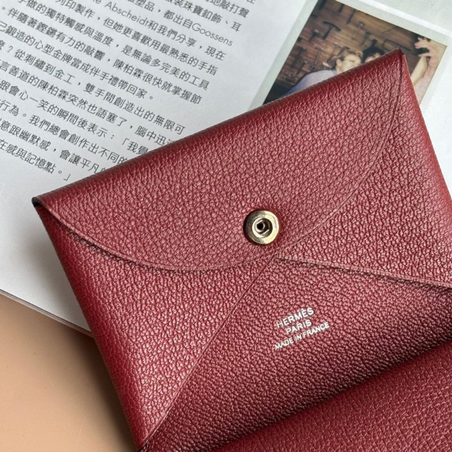 ::HERMES:: 愛馬仕 磚紅色 CALVI DUO 卡包 零錢包-17