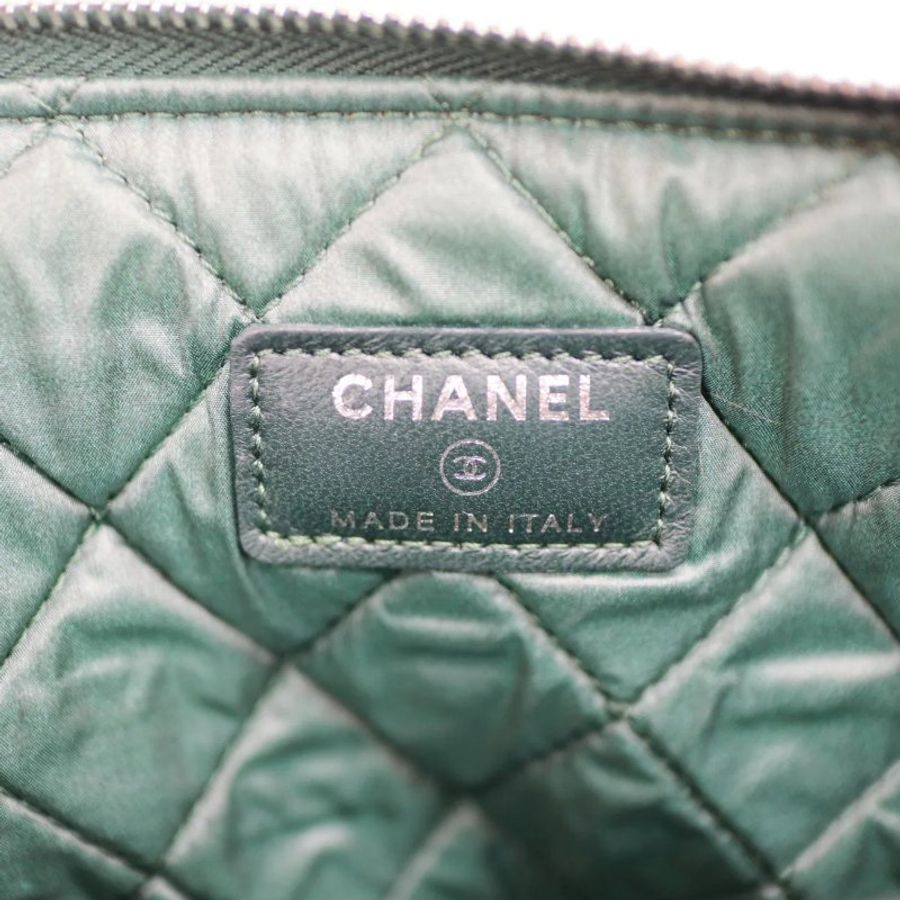 Chanel 綠色菱格紋拉鍊 Ocase 手拿包 平板套-9