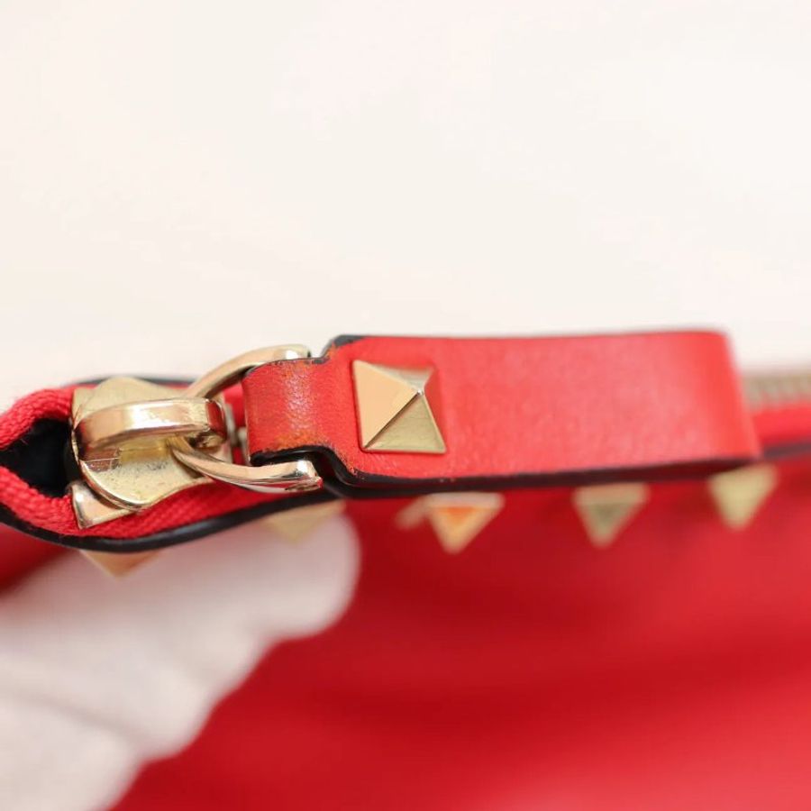 Valentino Rockstud 拉鏈手拿包 橘紅色 手包-5