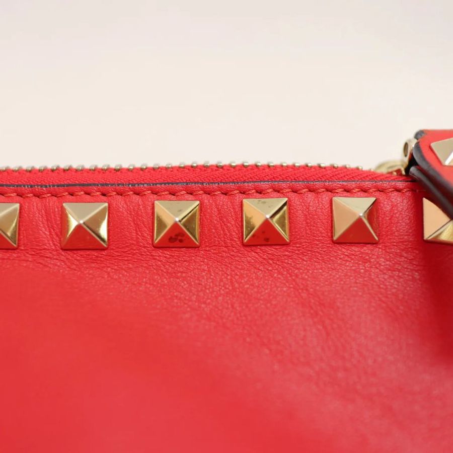 Valentino Rockstud 拉鏈手拿包 橘紅色 手包-6