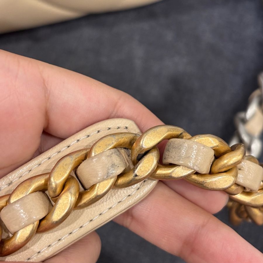 🆕極新晶片款‼️Chanel菱格奶茶色銀扣19bag雙色鏈條包-6