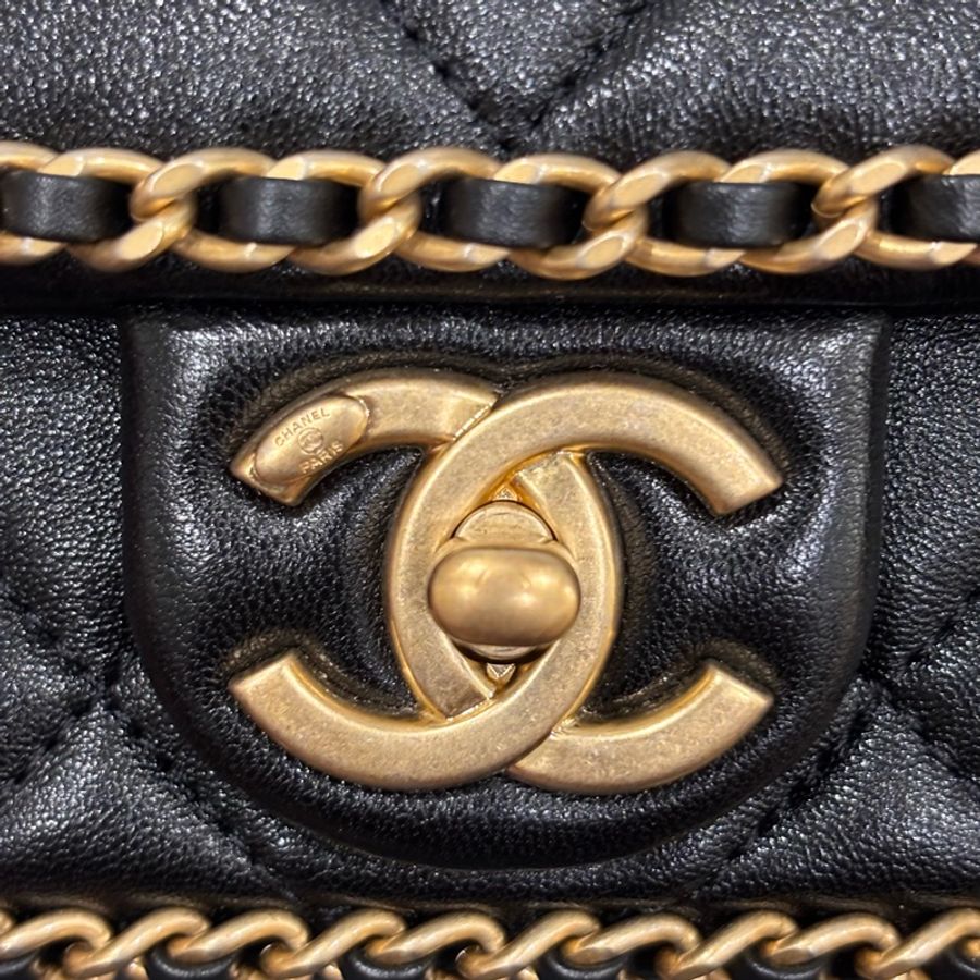 ‼️25年新款🆕Chanel黑金滾邊方胖子鏈條包手提斜挎包-5