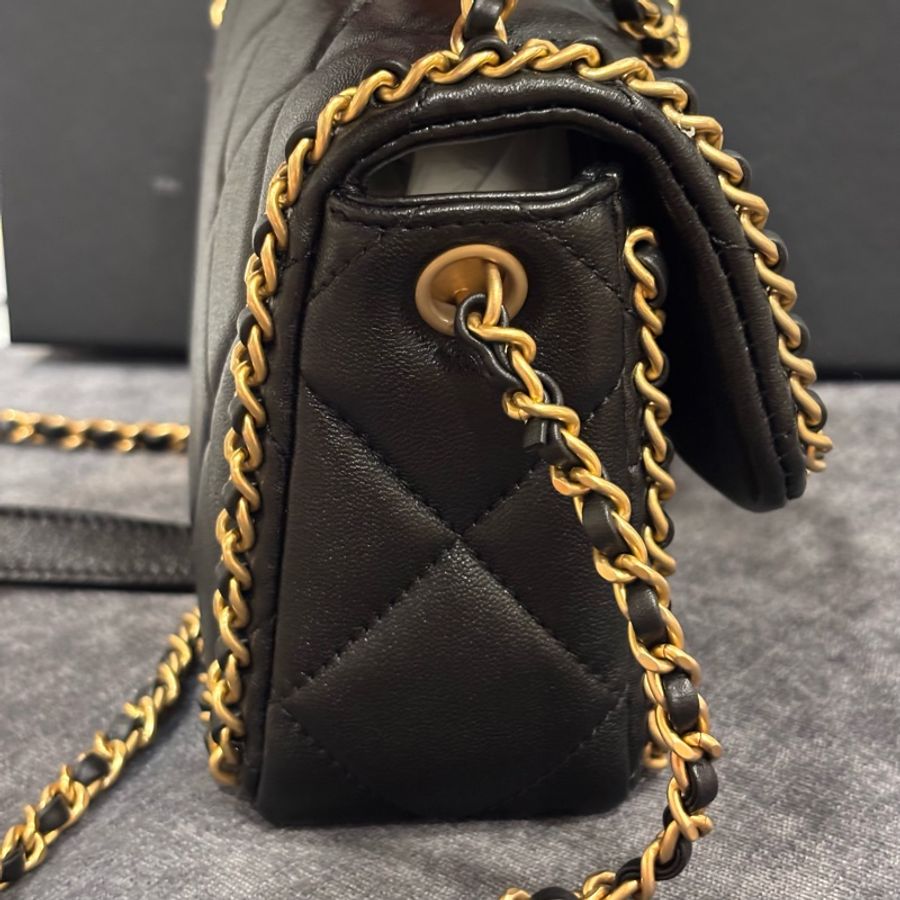‼️25年新款🆕Chanel黑金滾邊方胖子鏈條包手提斜挎包-6