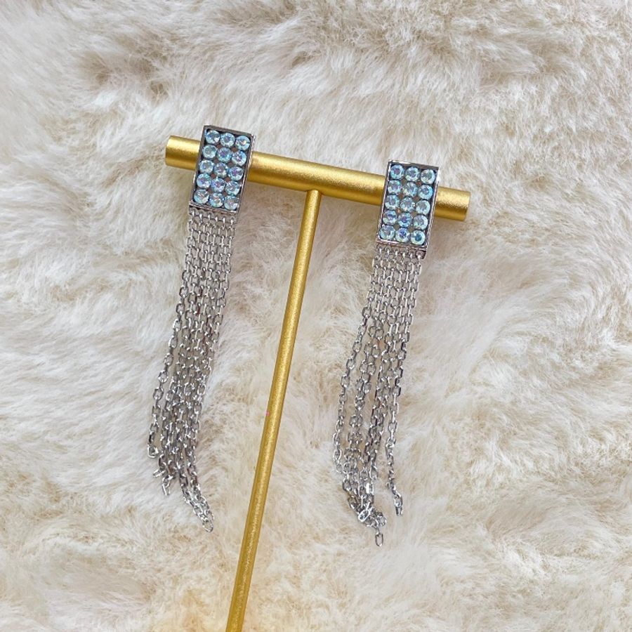 SWAROVSKI 司華洛銀色方形流蘇耳環 X718-0