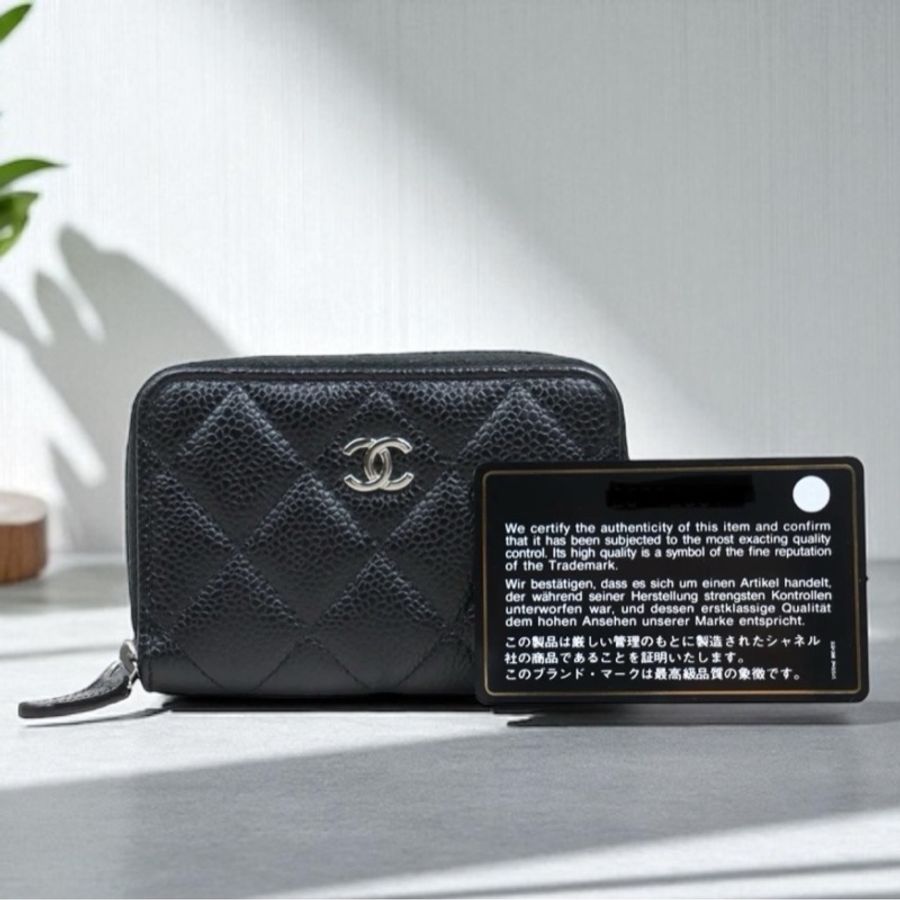 Chanel 黑銀拉鏈短夾/零錢包-0