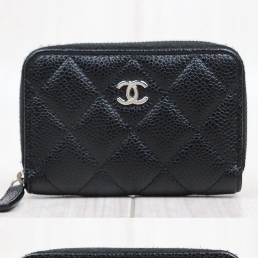 Chanel 黑銀拉鏈短夾/零錢包-1