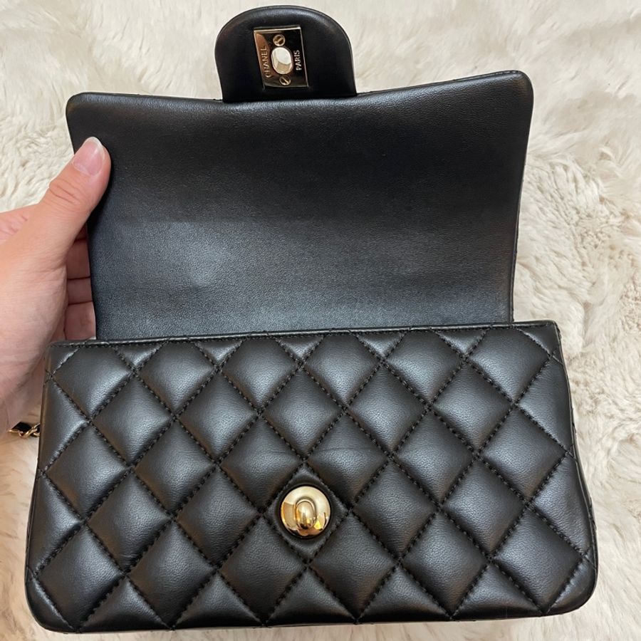 Chanel CF Mini Handle 20 黑色淡金釦 晶片款 羊皮-2