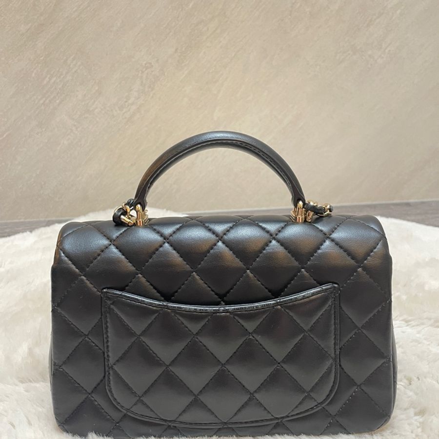 Chanel CF Mini Handle 20 黑色淡金釦 晶片款 羊皮-3