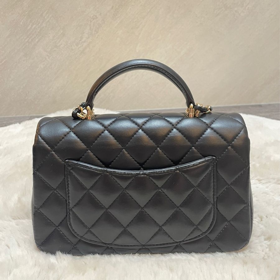 Chanel CF Mini Handle 20 黑色淡金釦 晶片款 羊皮-6