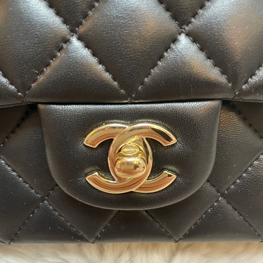 Chanel CF Mini Handle 20 黑色淡金釦 晶片款 羊皮-15