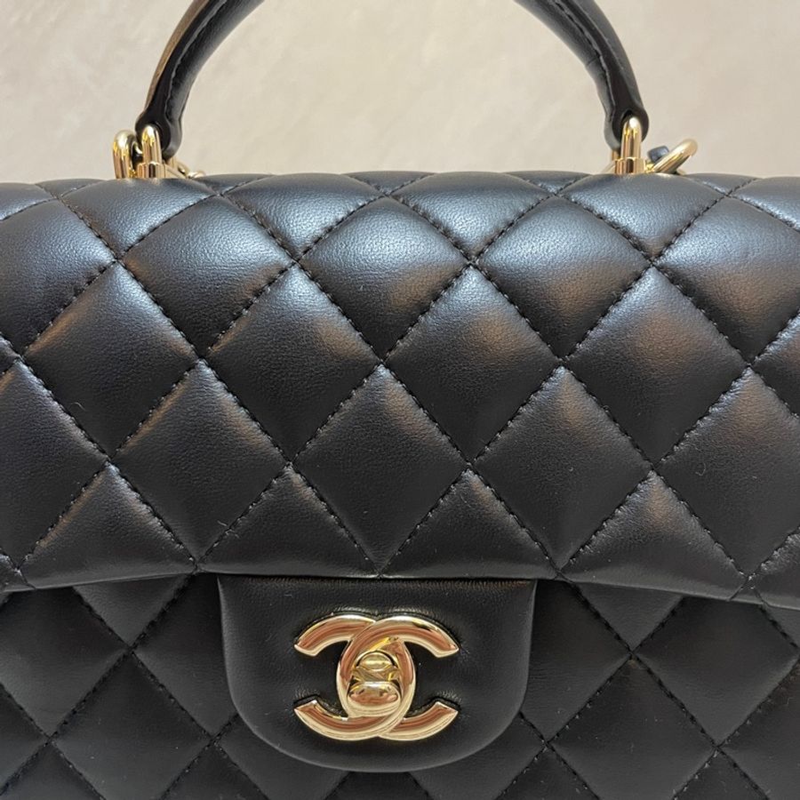 Chanel CF Mini Handle 20 黑色淡金釦 晶片款 羊皮-16