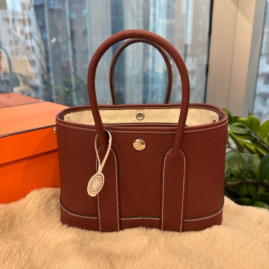 HERMES mini garden party 愛馬仕紅銀扣全皮 stamp k-1