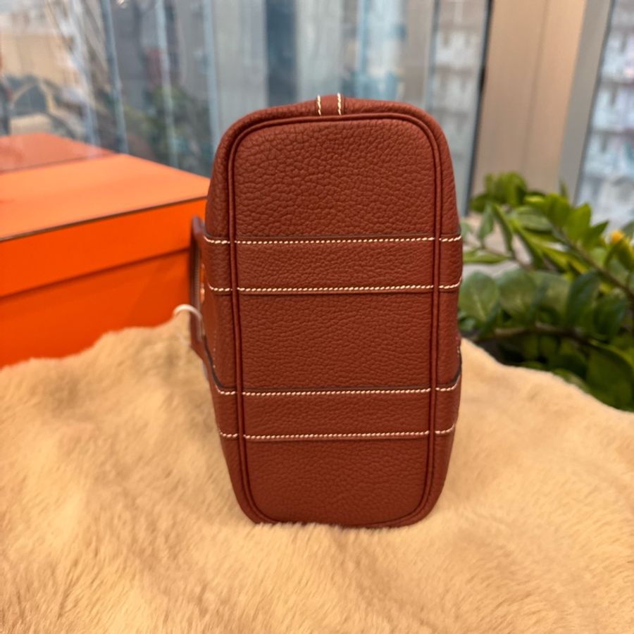 HERMES mini garden party 愛馬仕紅銀扣全皮 stamp k-7
