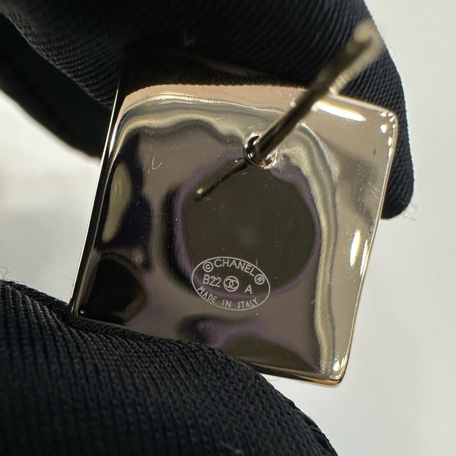 CHANEL/香奈兒 耳釘 22A 白色珐琅方形雙C耳釘-4