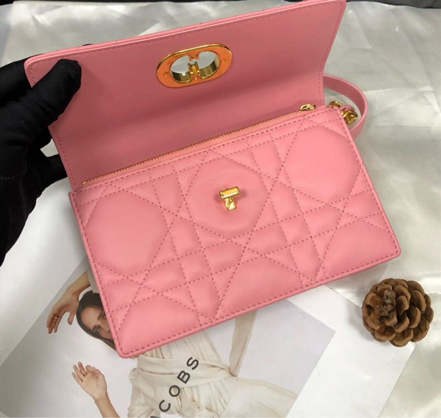 DIOR迪奧 可拆卸肩帶 斜挎單肩包 女款 淡粉色-4
