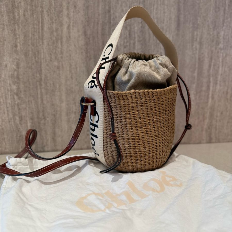 Chloe 草編水桶包 (米 x 白) SMALL WOODY BASKET-0