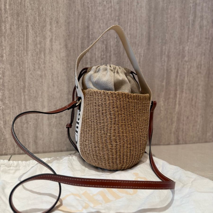 Chloe 草編水桶包 (米 x 白) SMALL WOODY BASKET-1