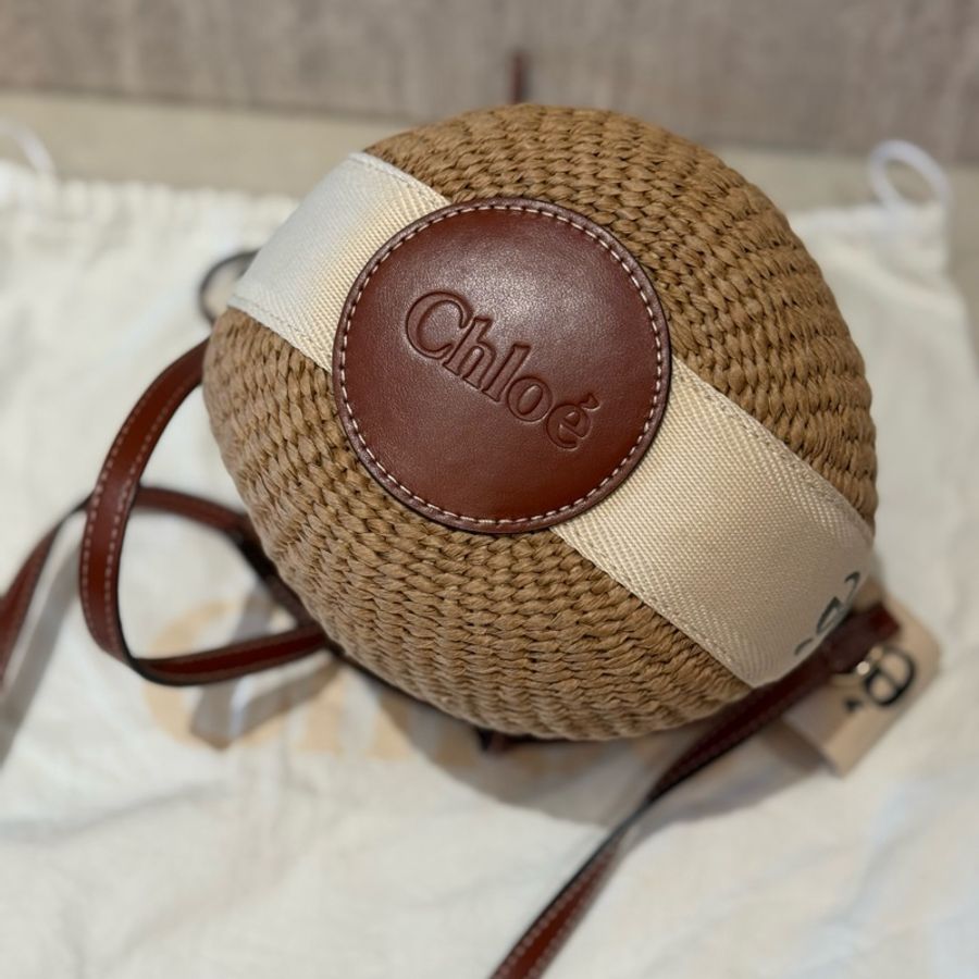 Chloe 草編水桶包 (米 x 白) SMALL WOODY BASKET-6